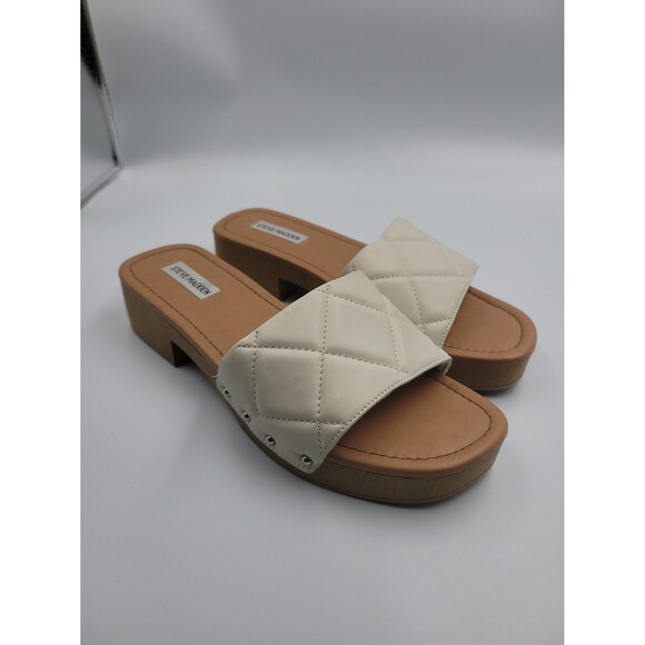 Steve Madden Olad Quilted Faux Wood Slides Sandals Off White Sz 9.5 - Picture 1 of 7